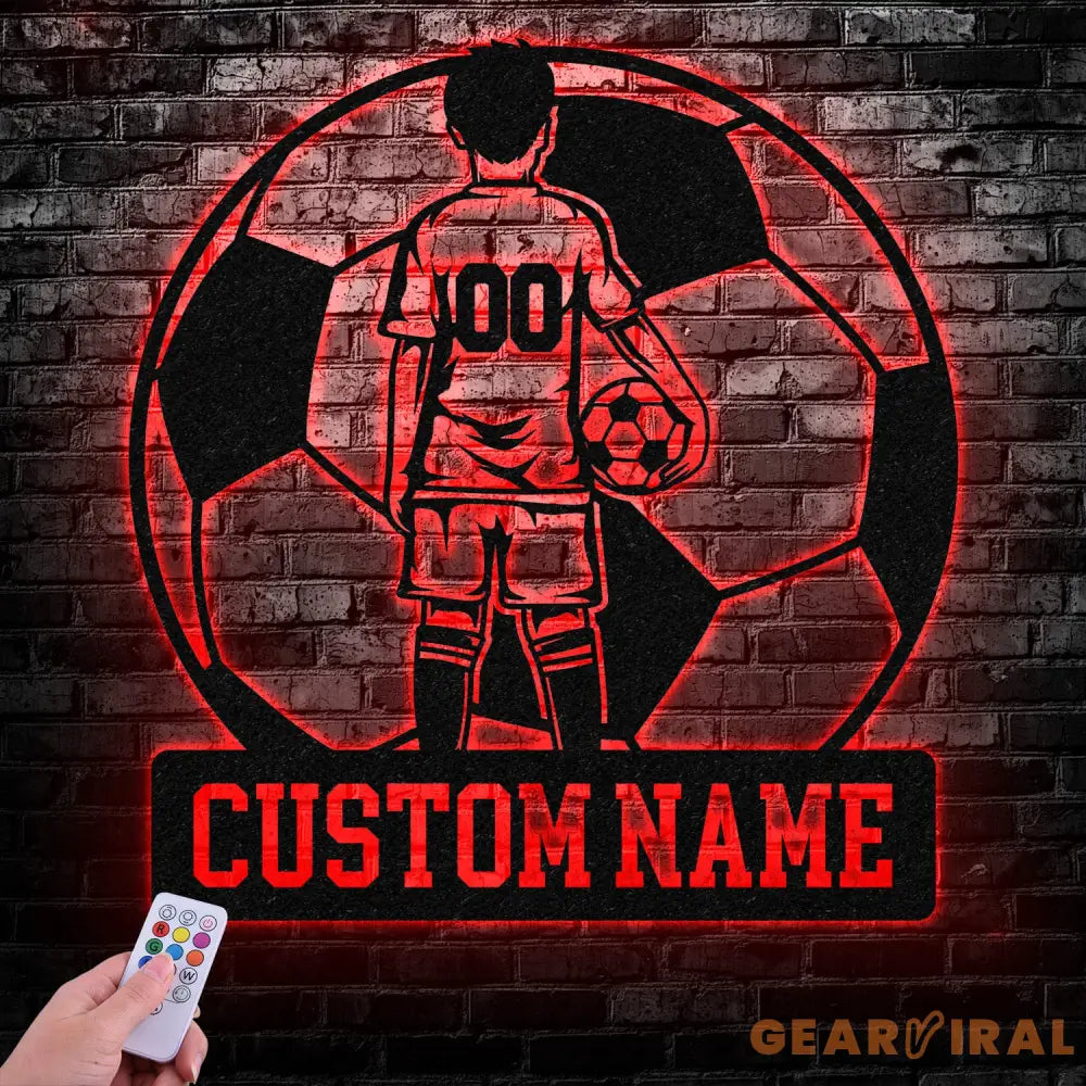 Custom Name Soccer LED Metal Art Sign Light up Soccer Ball Name Metal Sign Multi Color Soccer Art Metal Soccer Wall Art