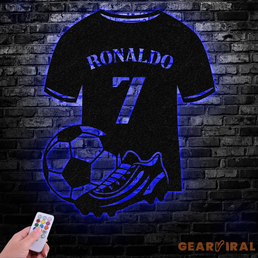 Custom Name Soccer LED Metal Art Sign Light up Soccer Ball Name Metal Sign Multi Color Soccer Art Metal Soccer Wall Art