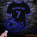 Custom Name Soccer LED Metal Art Sign Light up Soccer Ball Name Metal Sign Multi Color Soccer Art Metal Soccer Wall Art