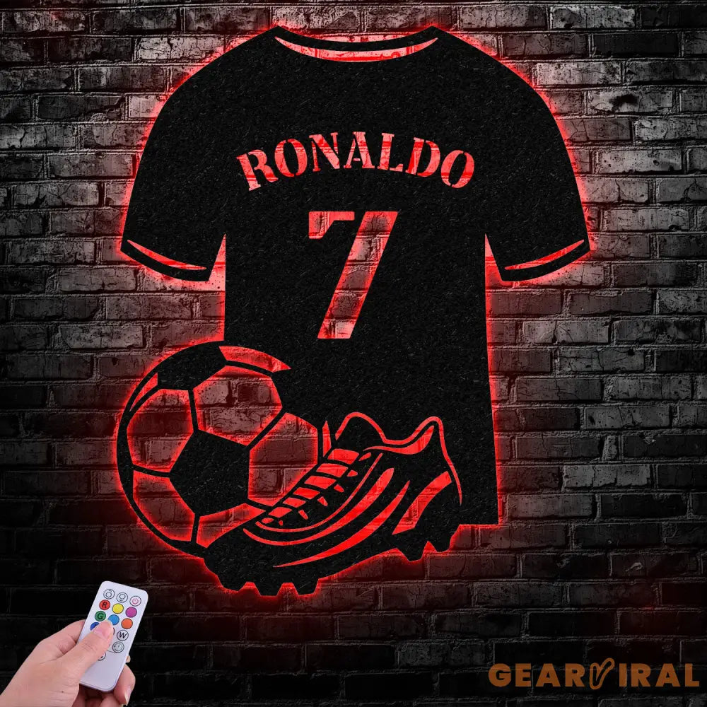 Custom Name Soccer LED Metal Art Sign Light up Soccer Ball Name Metal Sign Multi Color Soccer Art Metal Soccer Wall Art