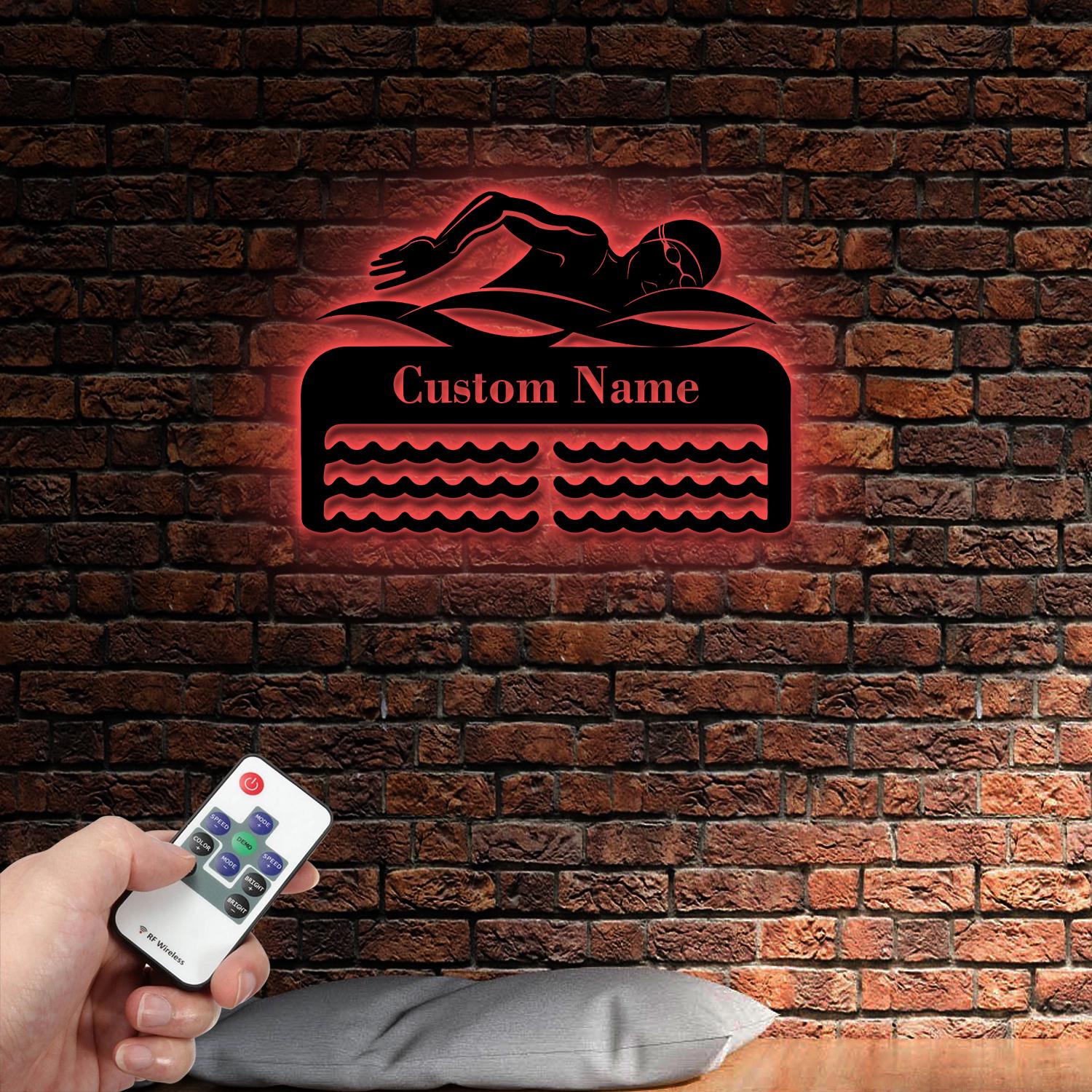Custom Name Swimming Medal Holder with Led Light, Personalized Name of Swimmer Medal Hanger, Medal Display Awards Sign, Trophy Display Sign