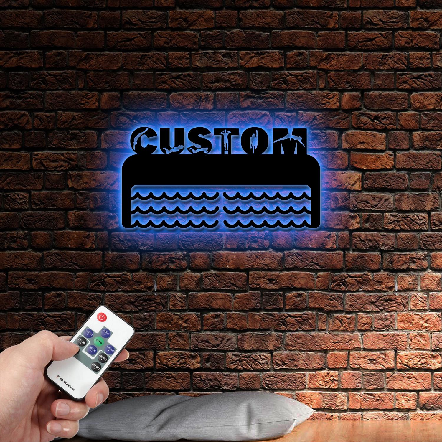 Custom Name Swimming Medal Holder with Led Light, Personalized Name of Swimmer Medal Hanger, Medal Display Awards Sign, Trophy Display Stand
