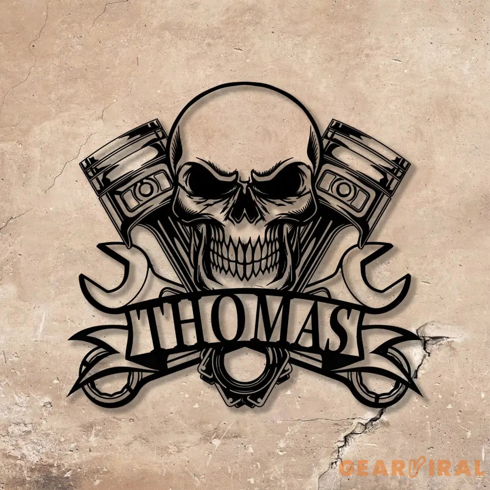 Custom Name Tools Repair Metal Wall Art LED Light Skull Mechanic Sign Custom Workshop Name Sign - Gearviral