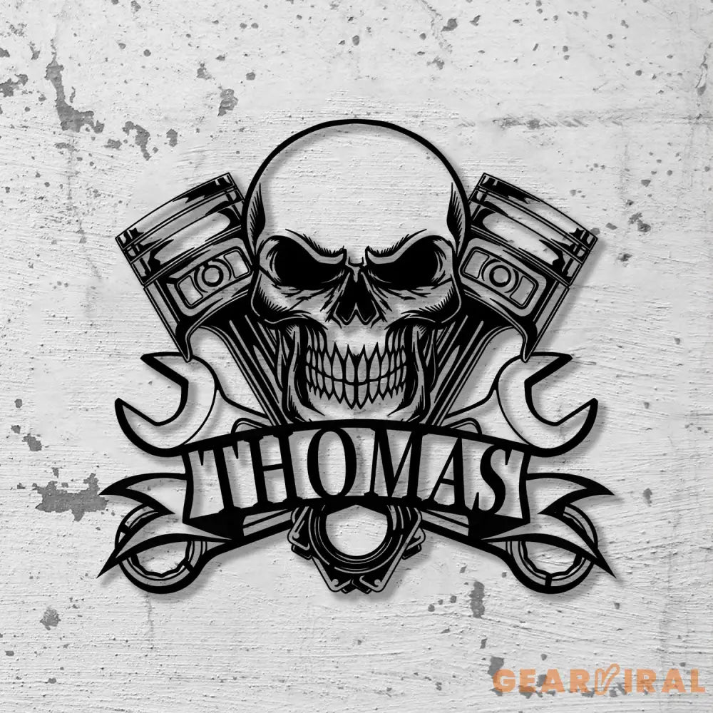 Custom Name Tools Repair Metal Wall Art LED Light Skull Mechanic Sign Custom Workshop Name Sign - Gearviral