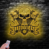 Custom Name Tools Repair Metal Wall Art LED Light Skull Mechanic Sign Custom Workshop Name Sign - Gearviral