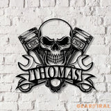 Custom Name Tools Repair Metal Wall Art LED Light Skull Mechanic Sign Custom Workshop Name Sign - Gearviral