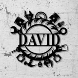 Custom Name Tools Repair Metal Wall Art LED Light, Workshop Name Sign, Mechanic Tools Decoration - Gearviral