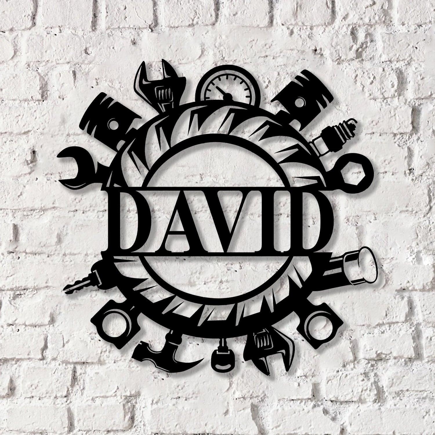 Custom Name Tools Repair Metal Wall Art LED Light, Workshop Name Sign, Mechanic Tools Decoration - Gearviral