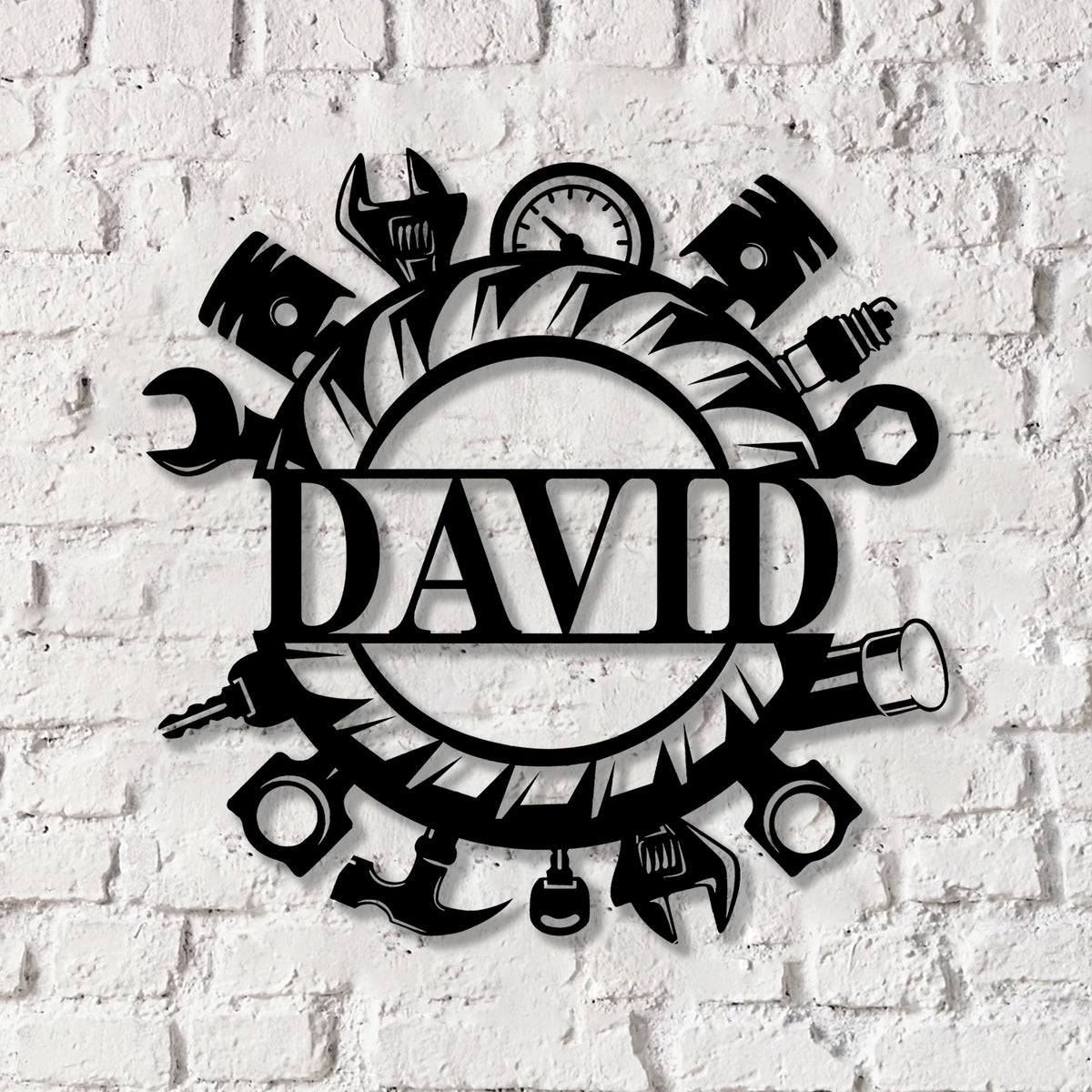 Custom Name Tools Repair Metal Wall Art LED Light, Workshop Name Sign, Mechanic Tools Decoration - Gearviral