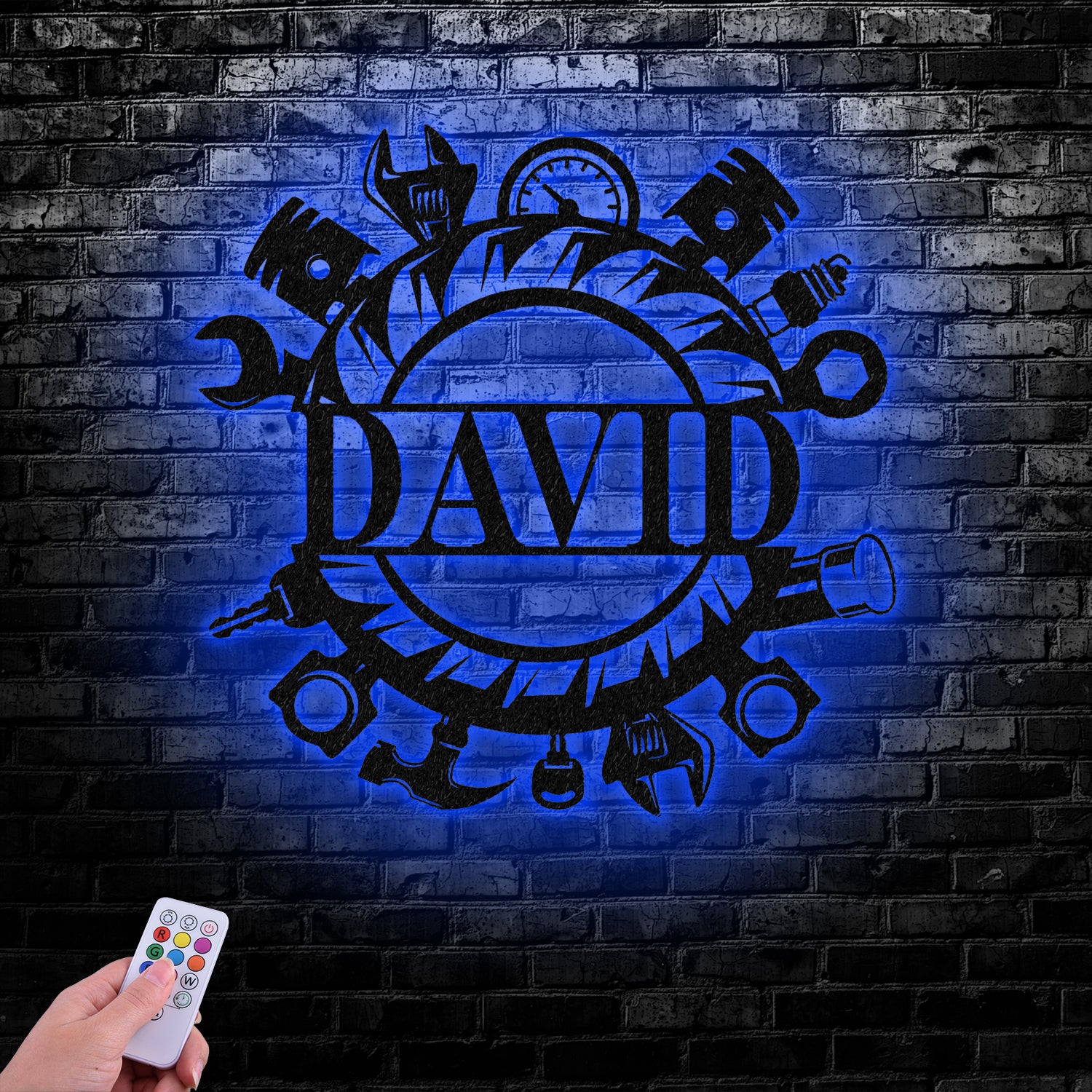 Custom Name Tools Repair Metal Wall Art LED Light, Workshop Name Sign, Mechanic Tools Decoration - Gearviral