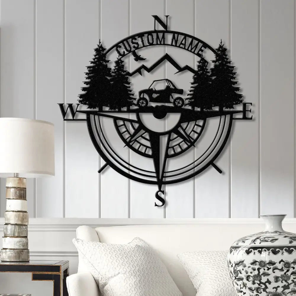 Custom Name UTV Compass Metal Sign with Led Lights Personalized Off-Road Adventure Sign Side by Side LED Wall Art