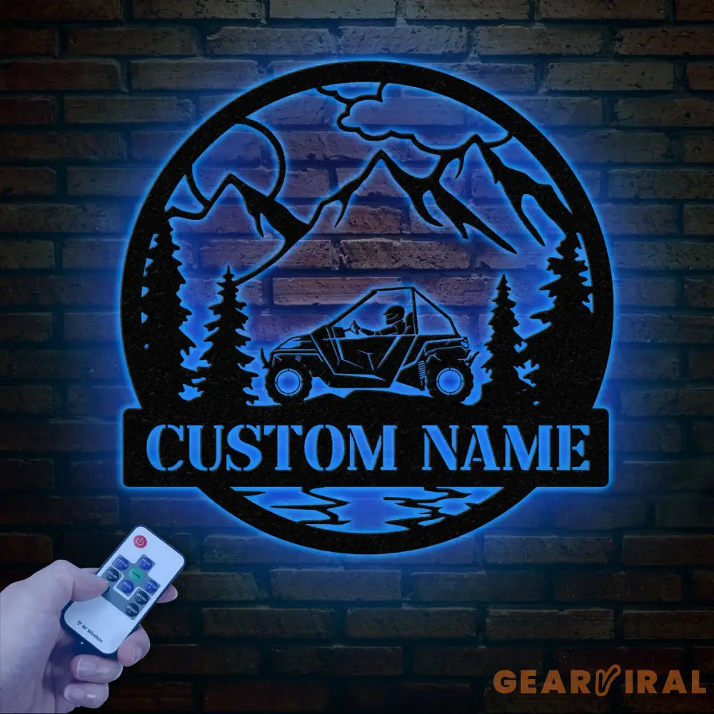Custom Name UTV Metal Sign with Led Lights Personalized Off-Road Adventure Sign Side by Side LED Wall Art Mountain UTV