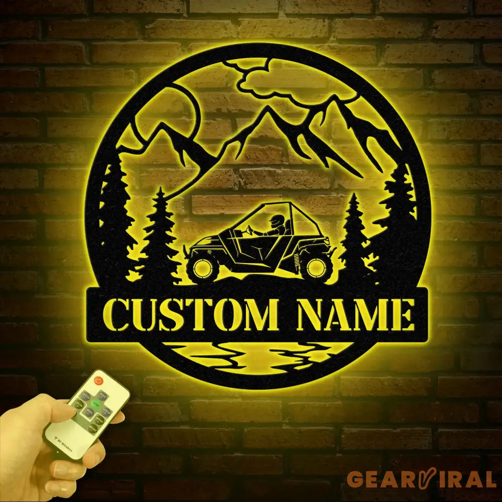 Custom Name UTV Metal Sign with Led Lights Personalized Off-Road Adventure Sign Side by Side LED Wall Art Mountain UTV