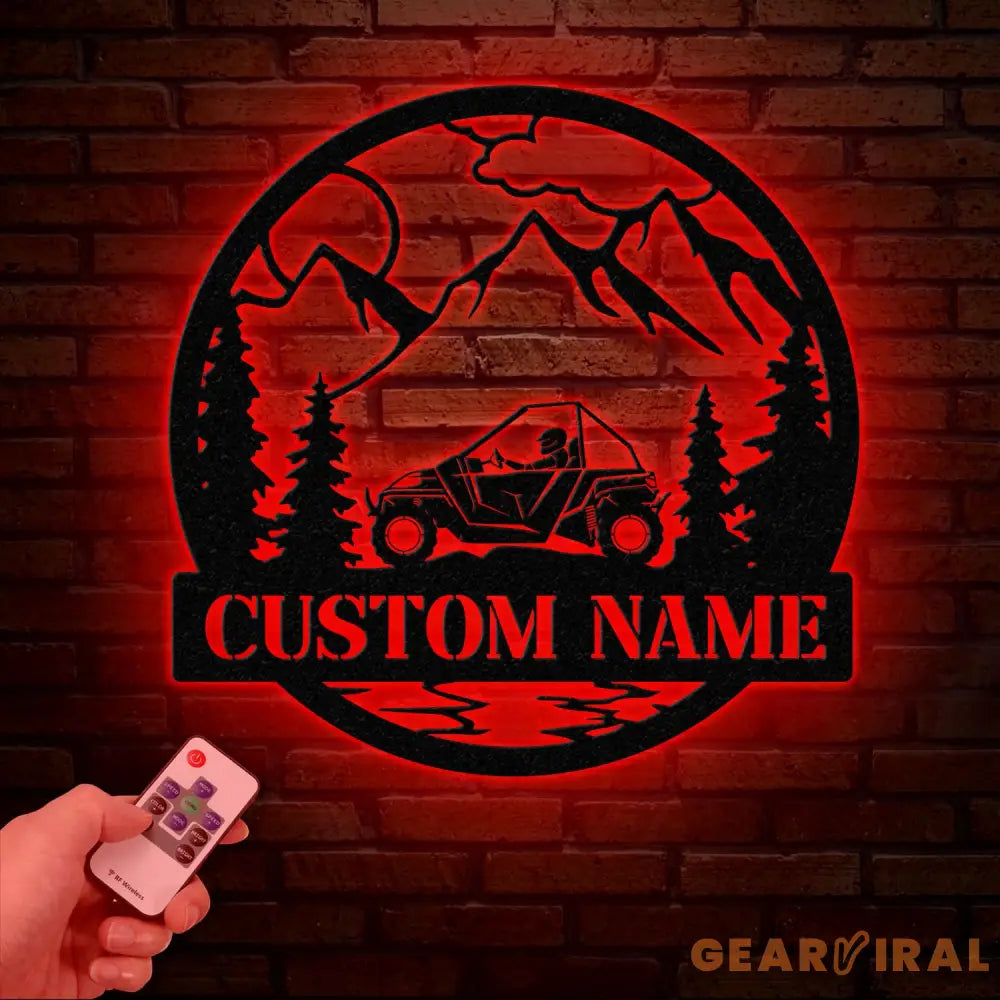 Custom Name UTV Metal Sign with Led Lights Personalized Off-Road Adventure Sign Side by Side LED Wall Art Mountain UTV