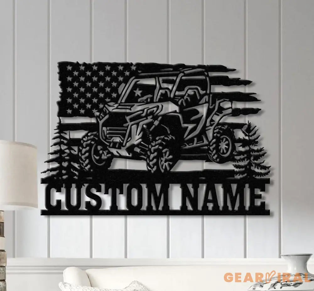 Custom Name UTV Metal Sign with Led Lights Personalized Off-Road Adventure Sign Side by Side LED Wall Art Mountain UTV