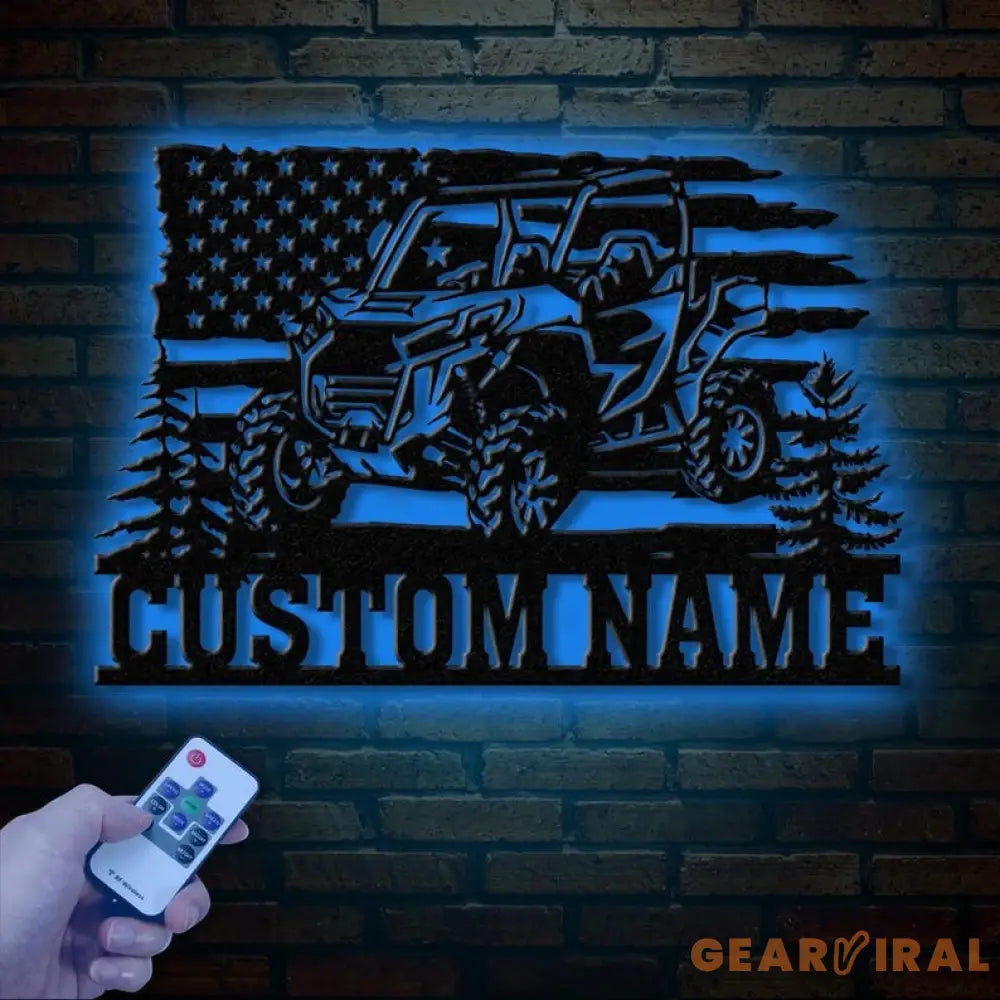 Custom Name UTV Metal Sign with Led Lights Personalized Off-Road Adventure Sign Side by Side LED Wall Art Mountain UTV