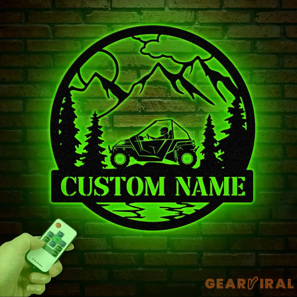 Custom Name UTV Metal Sign with Led Lights Personalized Off-Road Adventure Sign Side by Side LED Wall Art Mountain UTV