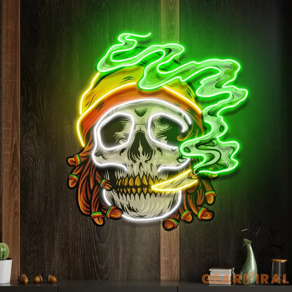 Custom Name Weed Skull Smoke Cannabis Jamaican Artwork Led Neon Sign Light