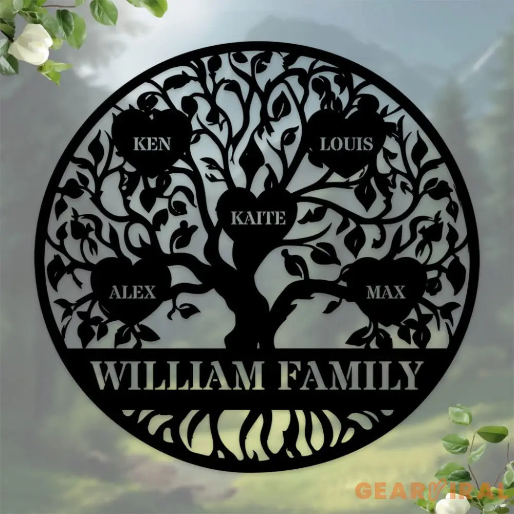 Custom Name Welcome Family Tree of Life Metal Sign - Custom Wall Art Decor - Personalized Olive Tree Door Hanging
