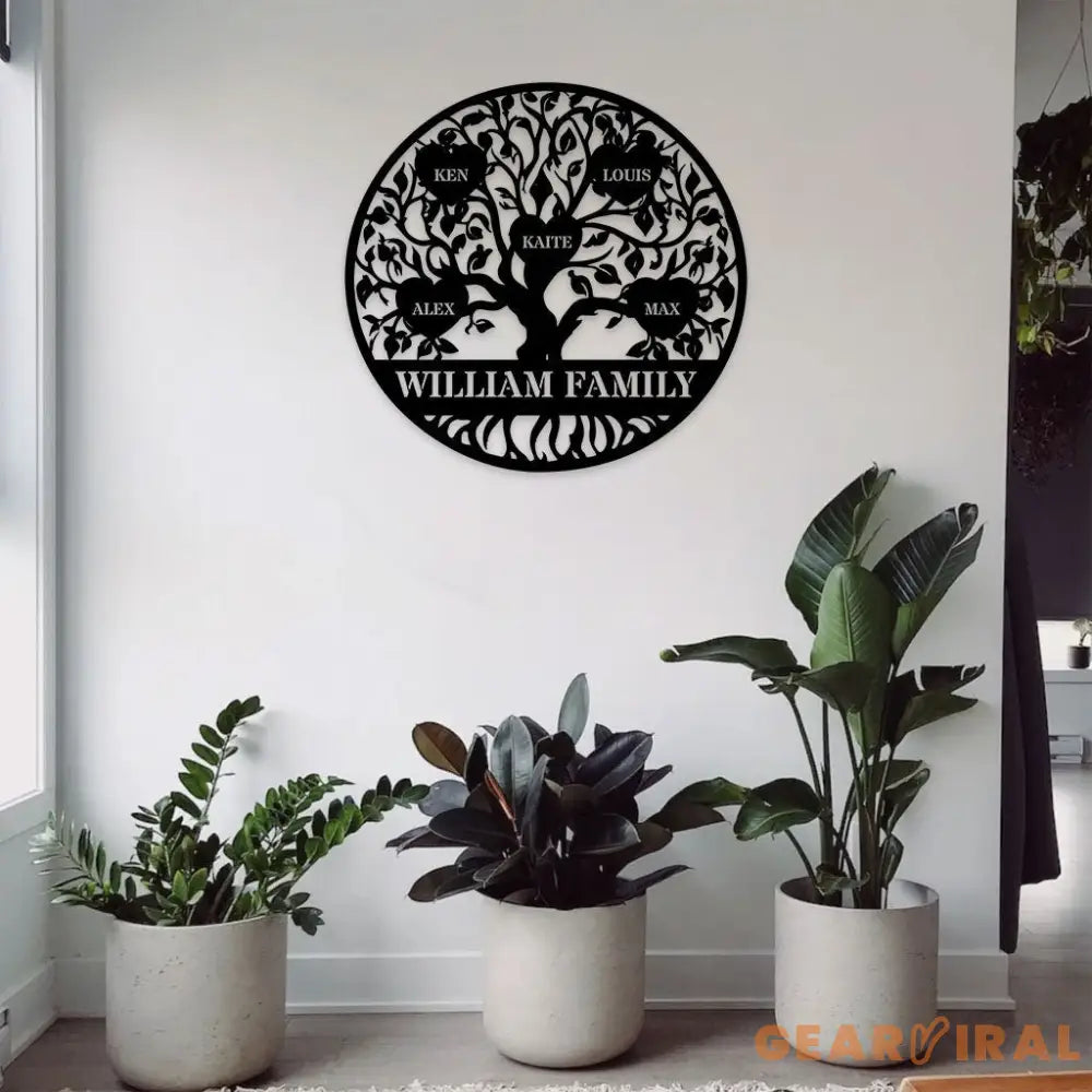 Custom Name Welcome Family Tree of Life Metal Sign - Custom Wall Art Decor - Personalized Olive Tree Door Hanging