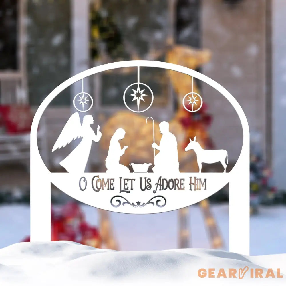 Custom Nativity Scene Christmas Sign – O Come Let Us Adore Him Religious Metal Art for Home or Yard – Perfect for