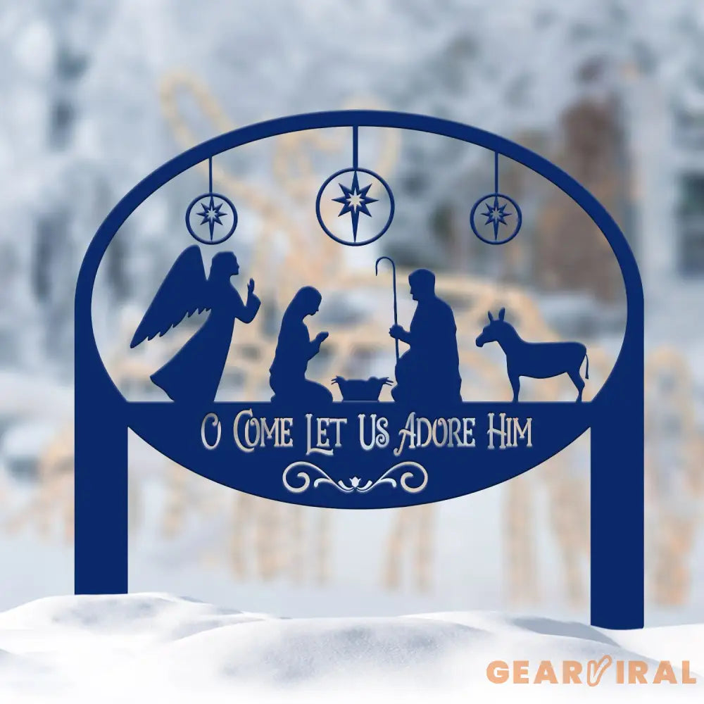 Custom Nativity Scene Christmas Sign – O Come Let Us Adore Him Religious Metal Art for Home or Yard – Perfect for