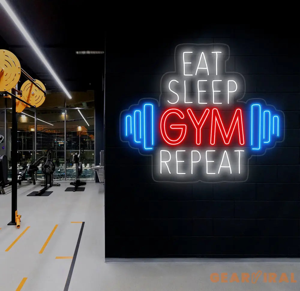 Custom Neon Sign - Eat Sleep Gym Repeat LED Sign - Motivational Fitness Quote for Gym Wall Decor - Perfect for Home Gym