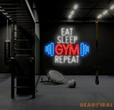Custom Neon Sign - Eat Sleep Gym Repeat LED Sign - Motivational Fitness Quote for Gym Wall Decor - Perfect for Home Gym