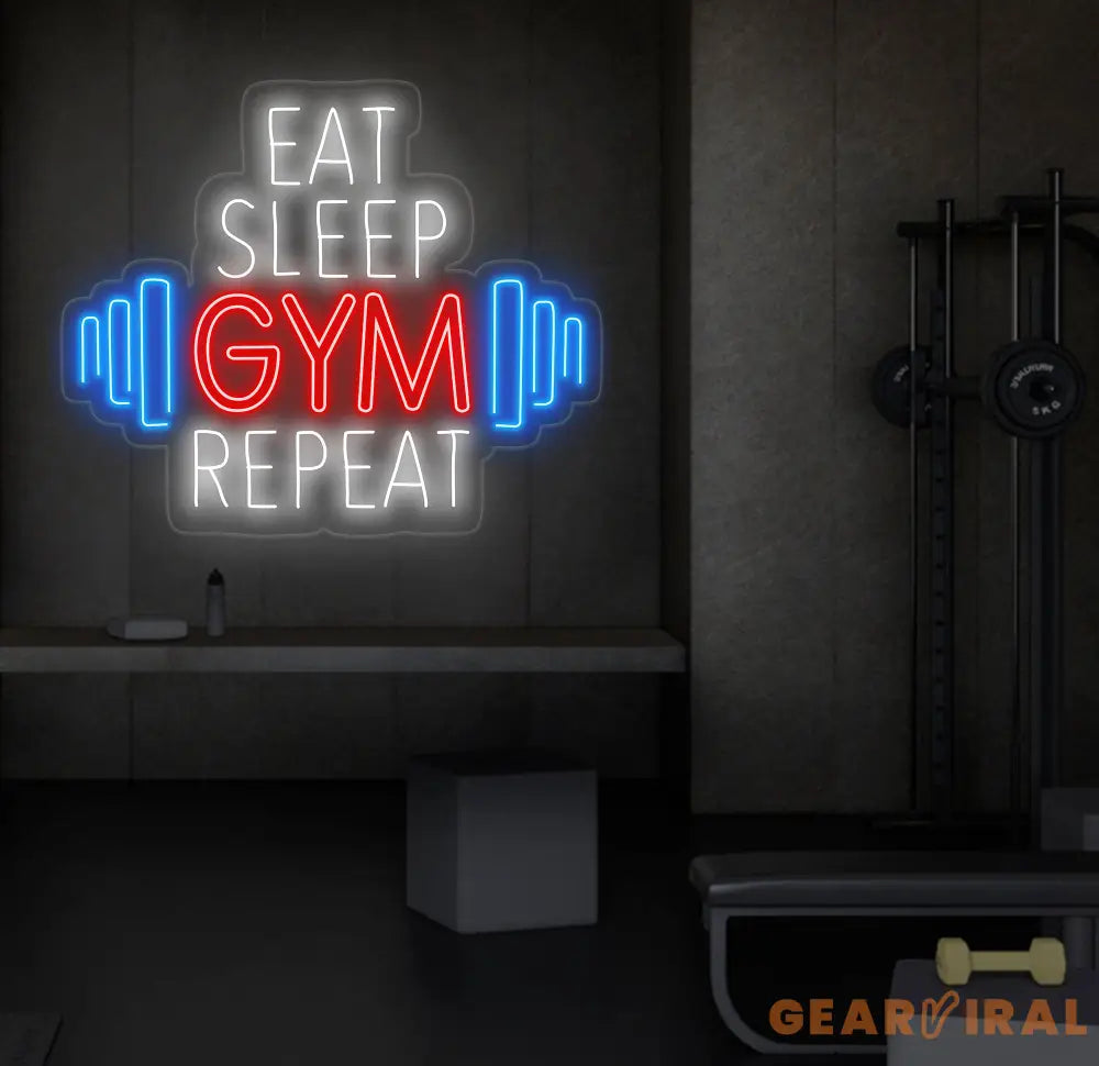 Custom Neon Sign - Eat Sleep Gym Repeat LED Sign - Motivational Fitness Quote for Gym Wall Decor - Perfect for Home Gym