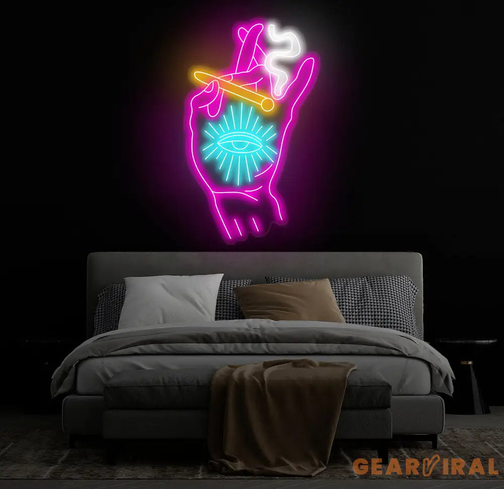 Custom Neon Sign Tripping Smoking Hand Led Light Trippy Art Stoner Wall Decor Art For Home Smoking Hand With Eye Neon