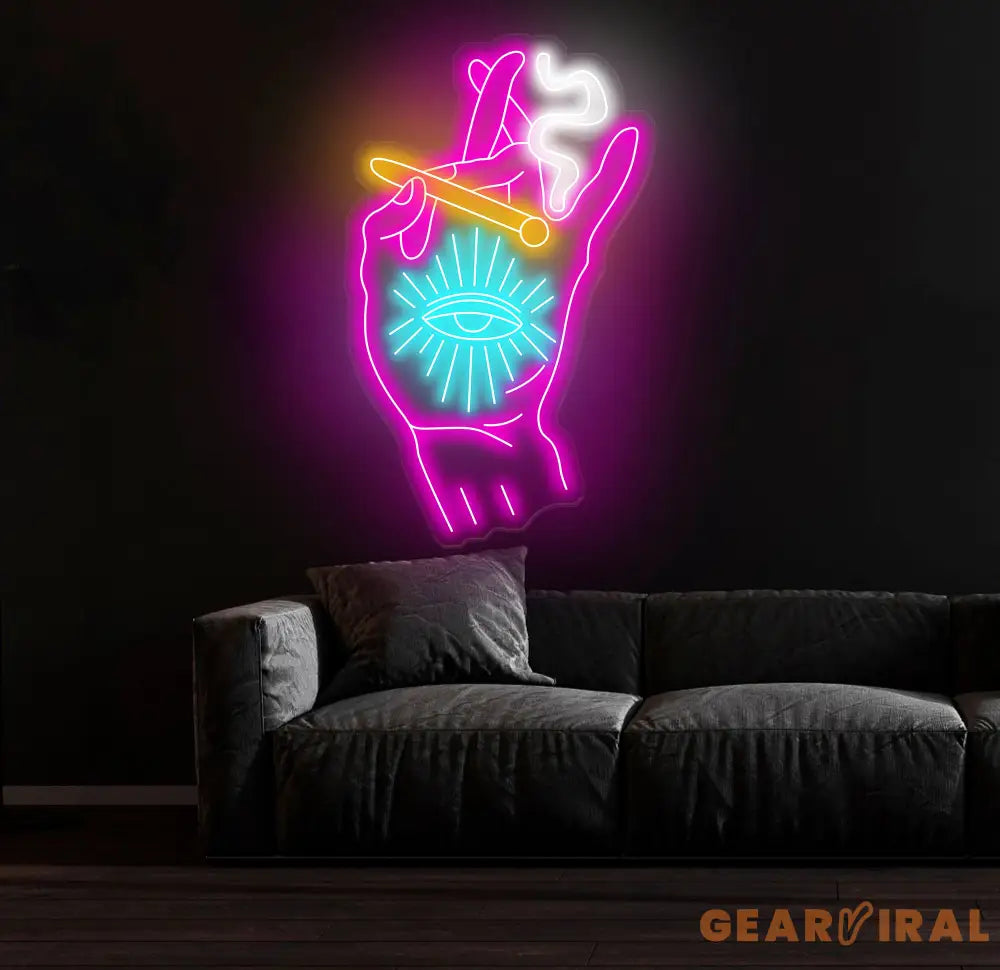 Custom Neon Sign Tripping Smoking Hand Led Light Trippy Art Stoner Wall Decor Art For Home Smoking Hand With Eye Neon