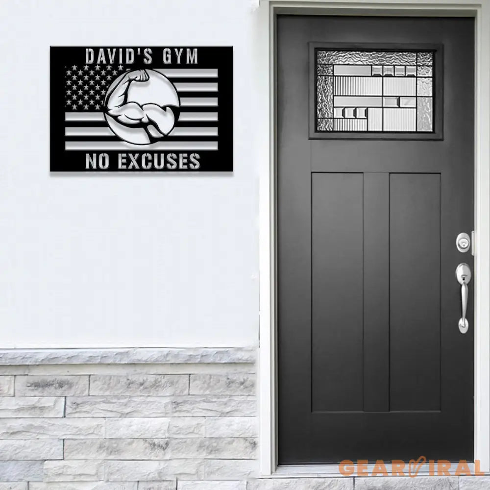 Custom No Excuses Home Gym US Flag Metal Sign Powerlifting Metal Wall Art Personalized Home Gym Sign Fitness Decor Gift