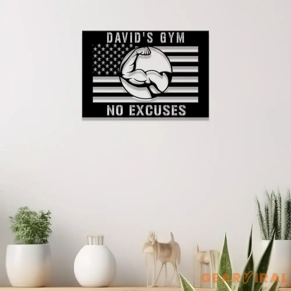 Custom No Excuses Home Gym US Flag Metal Sign Powerlifting Metal Wall Art Personalized Home Gym Sign Fitness Decor Gift