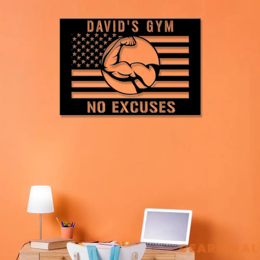 Custom No Excuses Home Gym US Flag Metal Sign Powerlifting Metal Wall Art Personalized Home Gym Sign Fitness Decor Gift