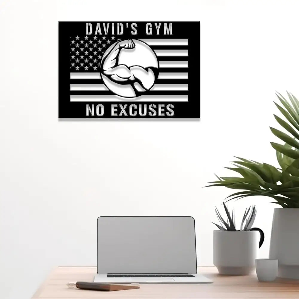Custom No Excuses Home Gym US Flag Metal Sign Powerlifting Metal Wall Art Personalized Home Gym Sign Fitness Decor Gift