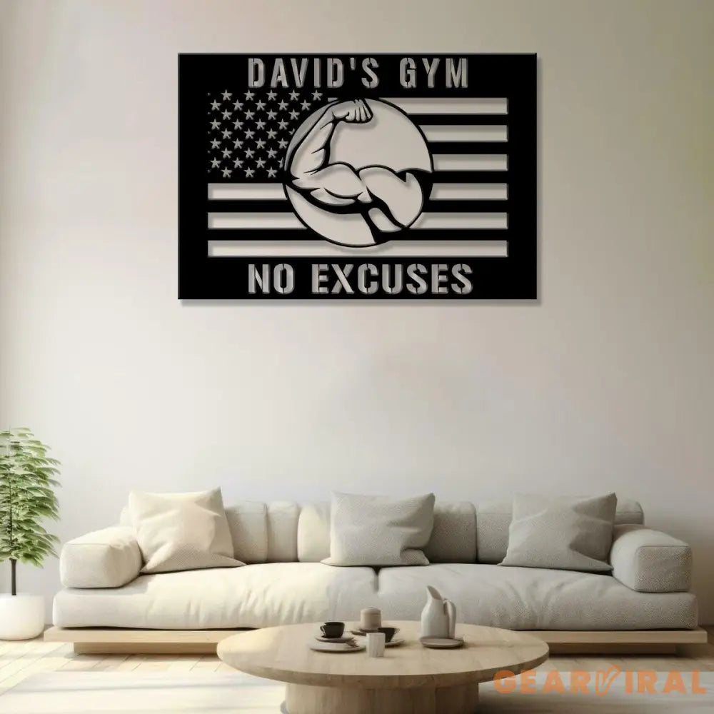 Custom No Excuses Home Gym US Flag Metal Sign Powerlifting Metal Wall Art Personalized Home Gym Sign Fitness Decor Gift