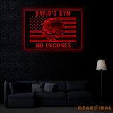 Custom No Excuses Home Gym US Flag Metal Sign Powerlifting Metal Wall Art Personalized Home Gym Sign Fitness Decor Gift