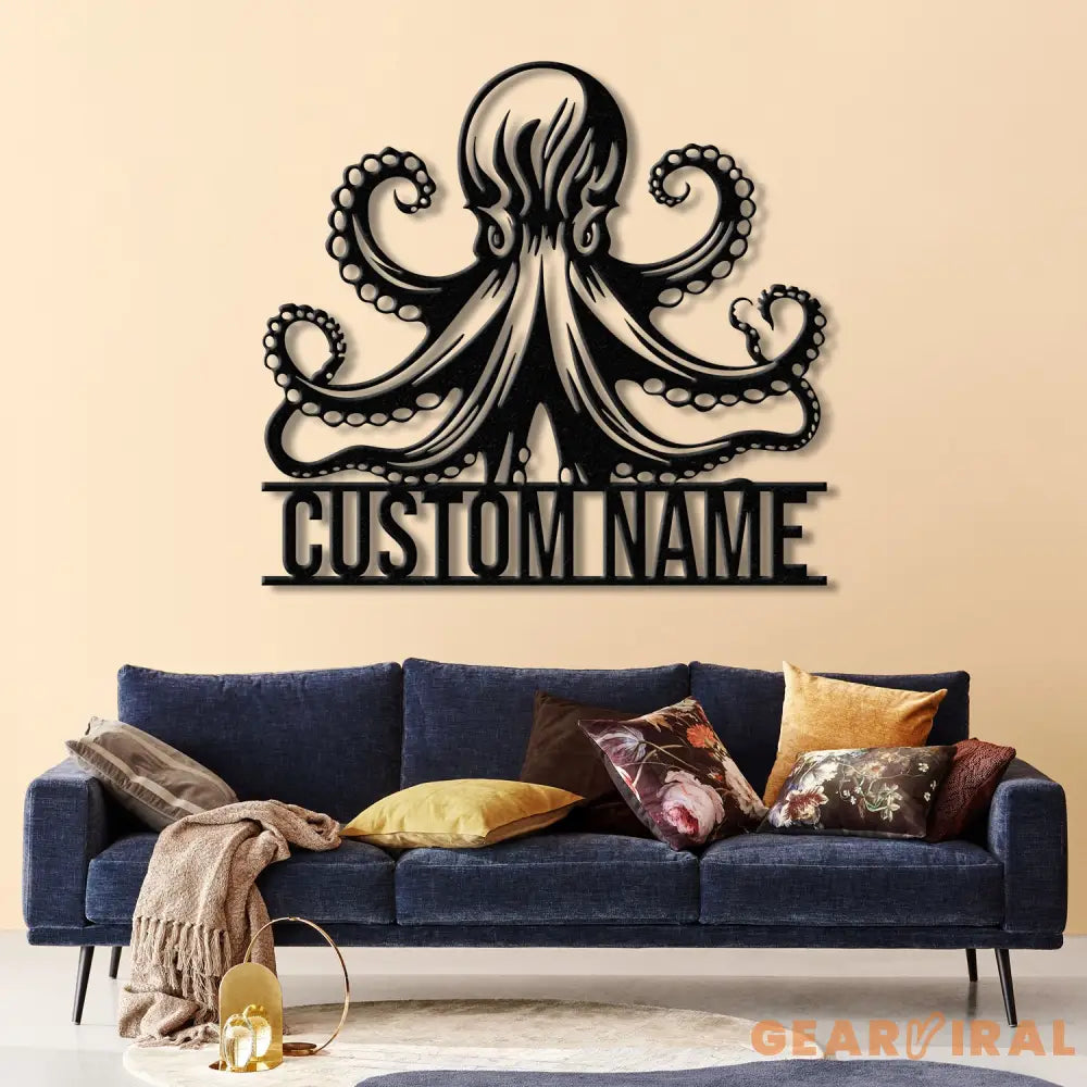 Custom Octopus Metal Sign Personalized Nautical Decor Sea Life Wall Art Beach House Decor Coastal Home Wall Sign