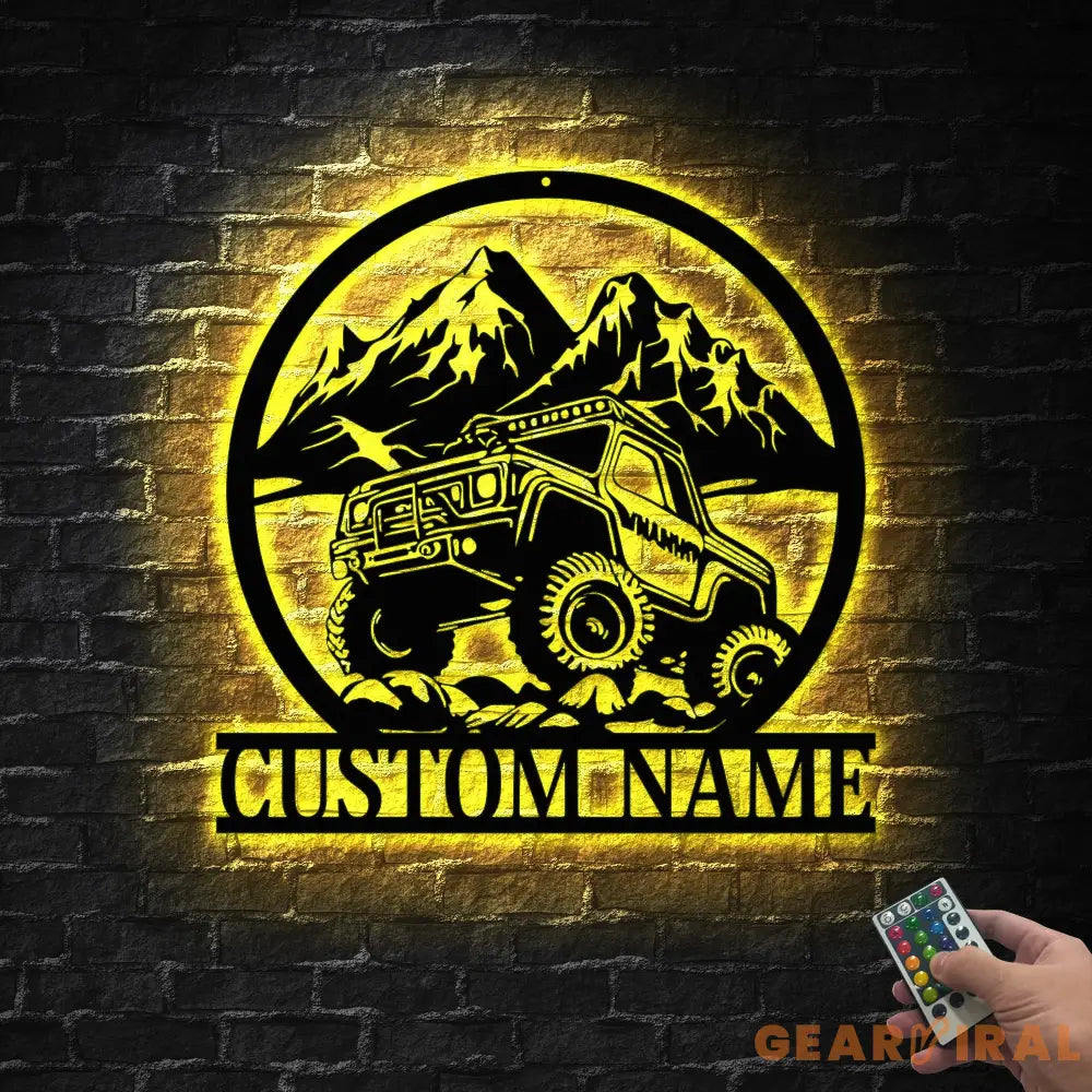 Custom Offroad Car Metal Wall Art With Led Light - Personalized Adventure Off Road Car Name Sign Decoration For Home