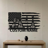Custom Oil Field Name Sign Led Light - Personalized US Flag Oil Rig Metal Wall Art Decoration Hanging For Home - American Oilfield Decor Gift | GearViral