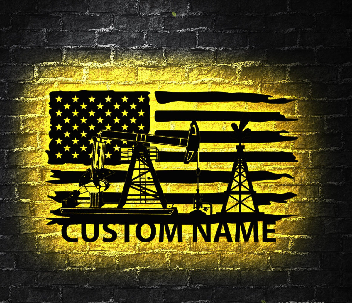 Custom Oil Field Name Sign Led Light - Personalized US Flag Oil Rig Metal Wall Art Decoration Hanging For Home - American Oilfield Decor Gift | GearViral
