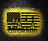 Custom Oil Field Name Sign Led Light - Personalized US Flag Oil Rig Metal Wall Art Decoration Hanging For Home - American Oilfield Decor Gift | GearViral