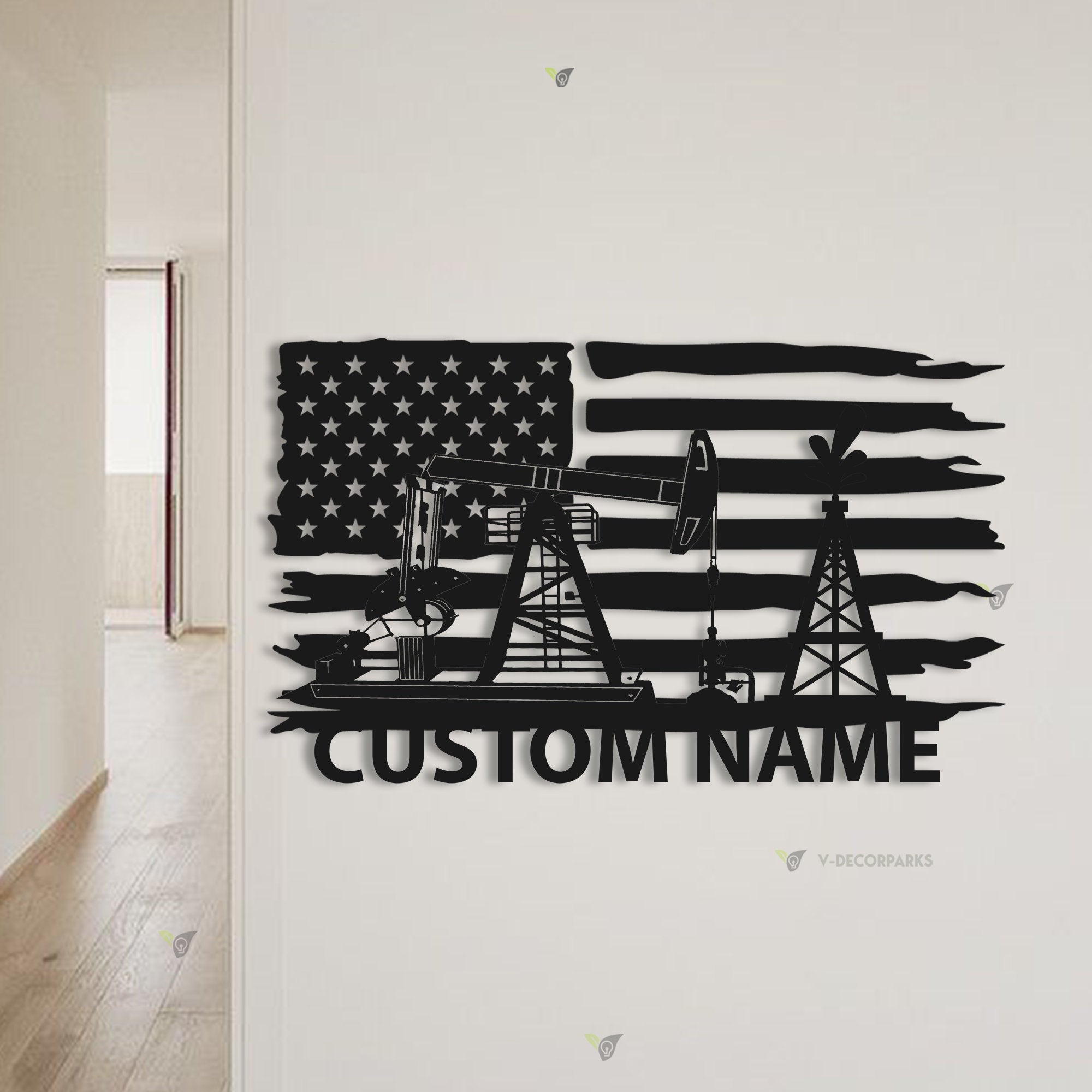 Custom Oil Field Name Sign Led Light - Personalized US Flag Oil Rig Metal Wall Art Decoration Hanging For Home - American Oilfield Decor Gift | GearViral