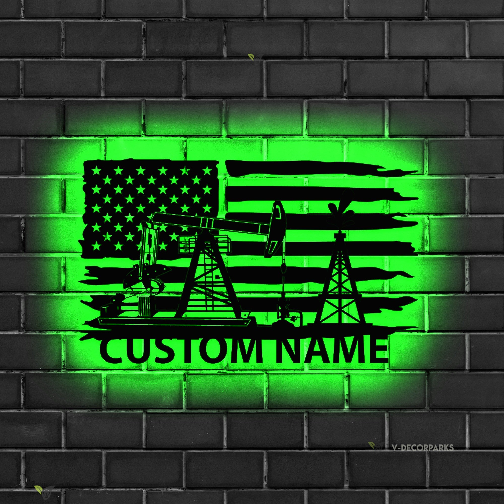Custom Oil Field Name Sign Led Light - Personalized US Flag Oil Rig Metal Wall Art Decoration Hanging For Home - American Oilfield Decor Gift | GearViral