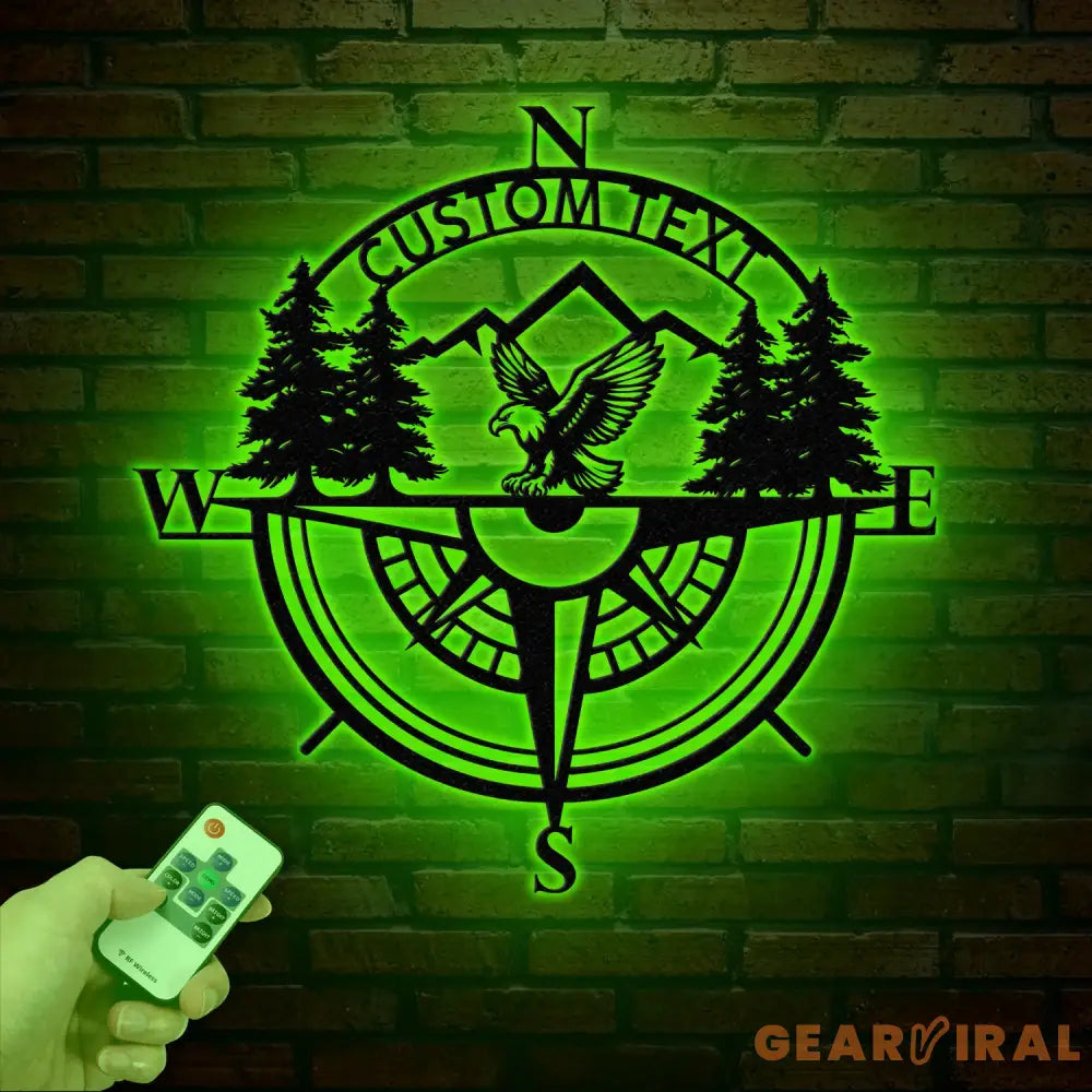 Custom Outdoor Eagle Compass Sign with LED Light Metal Wall Art Decor Personalized Name & Address Sign American Eagle