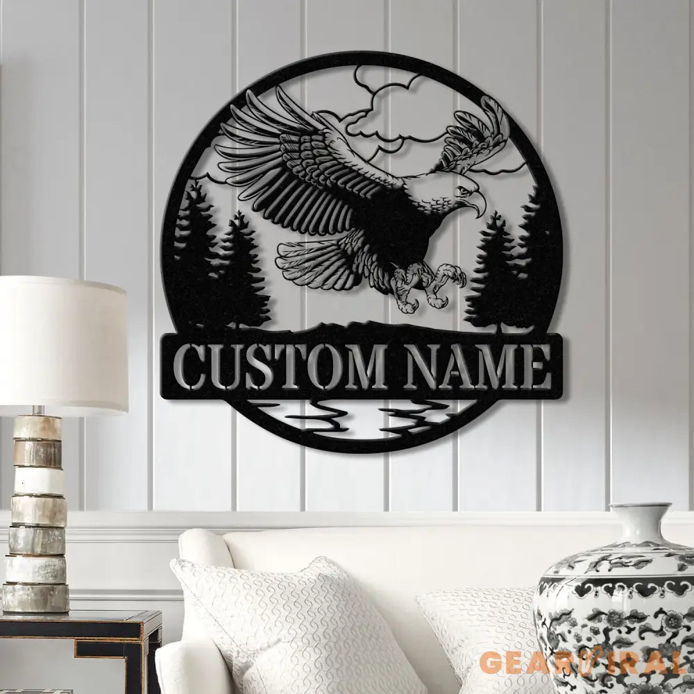 Custom Outdoor Eagle Monogram - Personalized Metal Wall Art Decor Custom Name Sign American Eagle Address Sign Metal