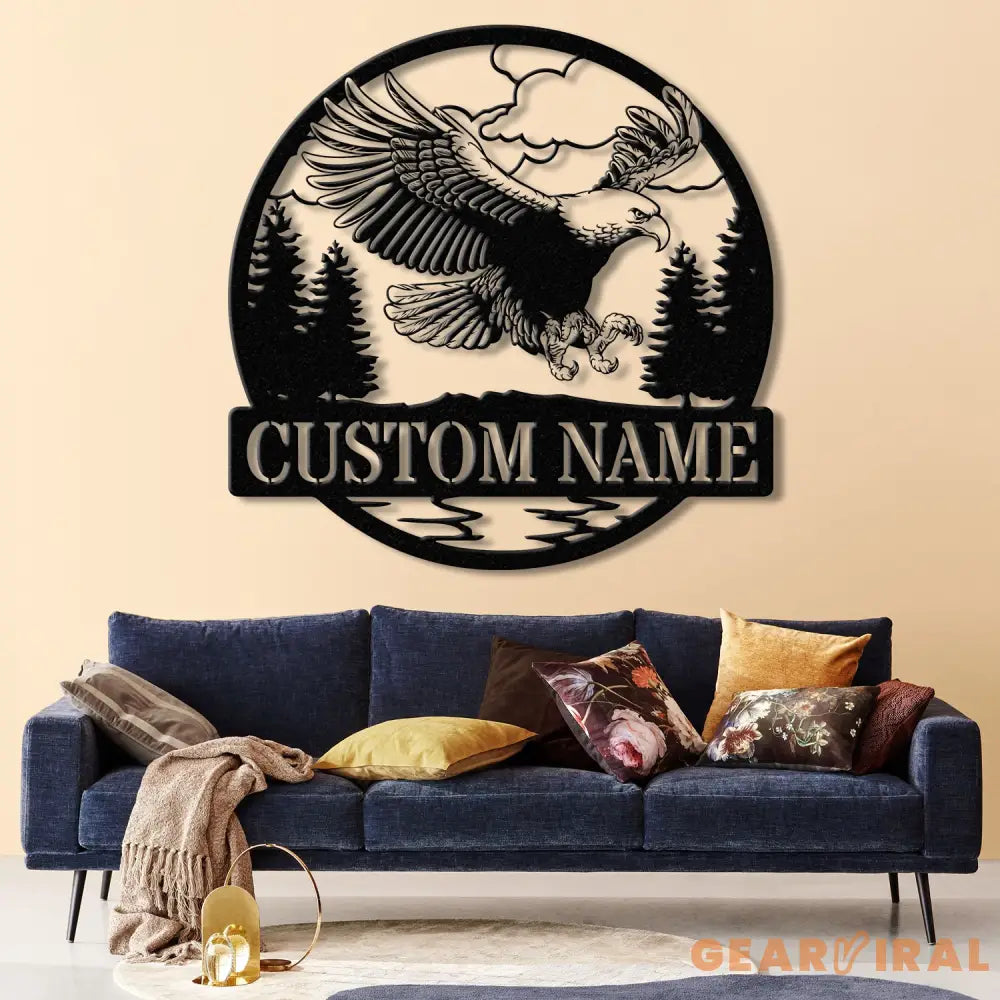 Custom Outdoor Eagle Monogram - Personalized Metal Wall Art Decor Custom Name Sign American Eagle Address Sign Metal