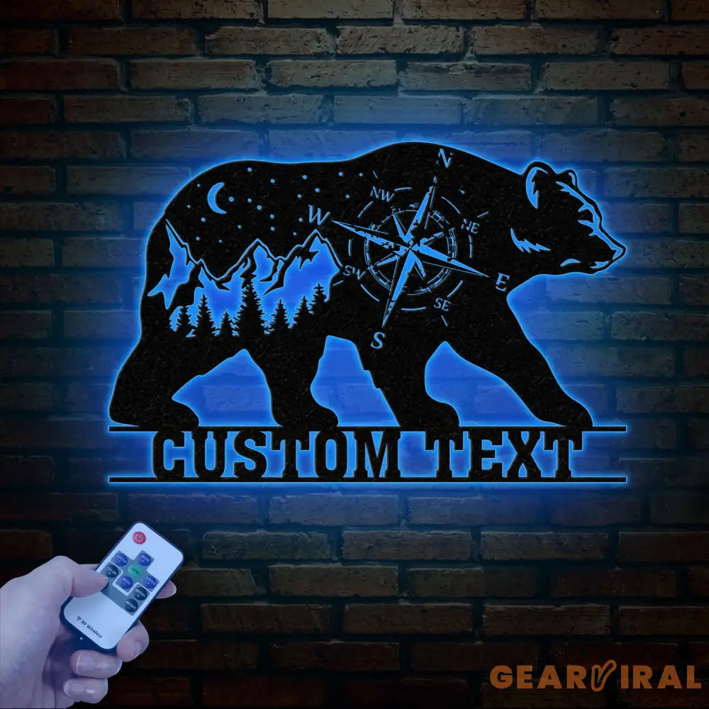 Custom Outdoor Themed Compass Metal Art with Bear Bear Cabin Sign Personalized Metal Bear Sign Cabin Decor Outdoor Bear