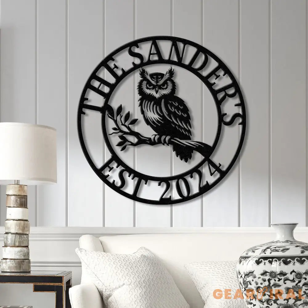 Custom Owl Metal Sign Personalized Outdoor Owl Decor Wildlife Metal Wall Art Rustic Family Name Sign Woodland Themed