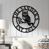 Custom Owl Metal Sign Personalized Outdoor Owl Decor Wildlife Metal Wall Art Rustic Family Name Sign Woodland Themed